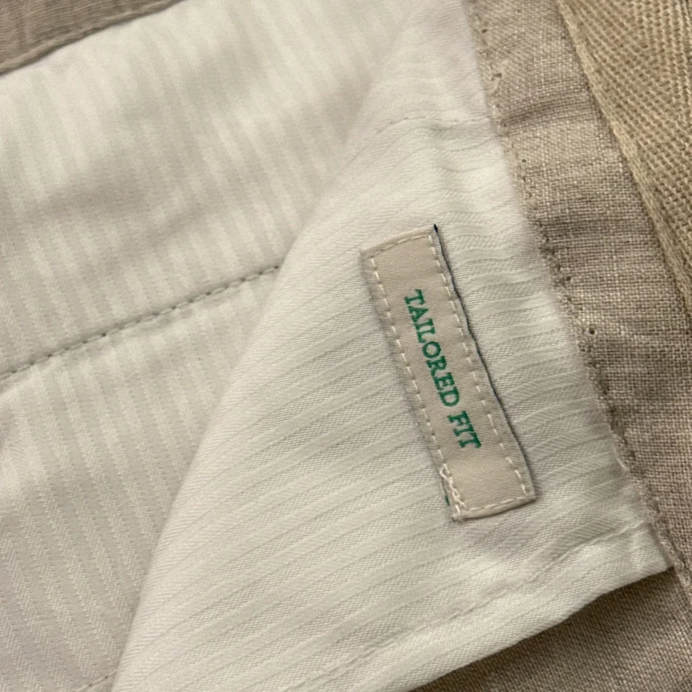 Jos A Bank Linen Cotton Pants Mens 40x28 Beige Tailored Drawstring Trousers